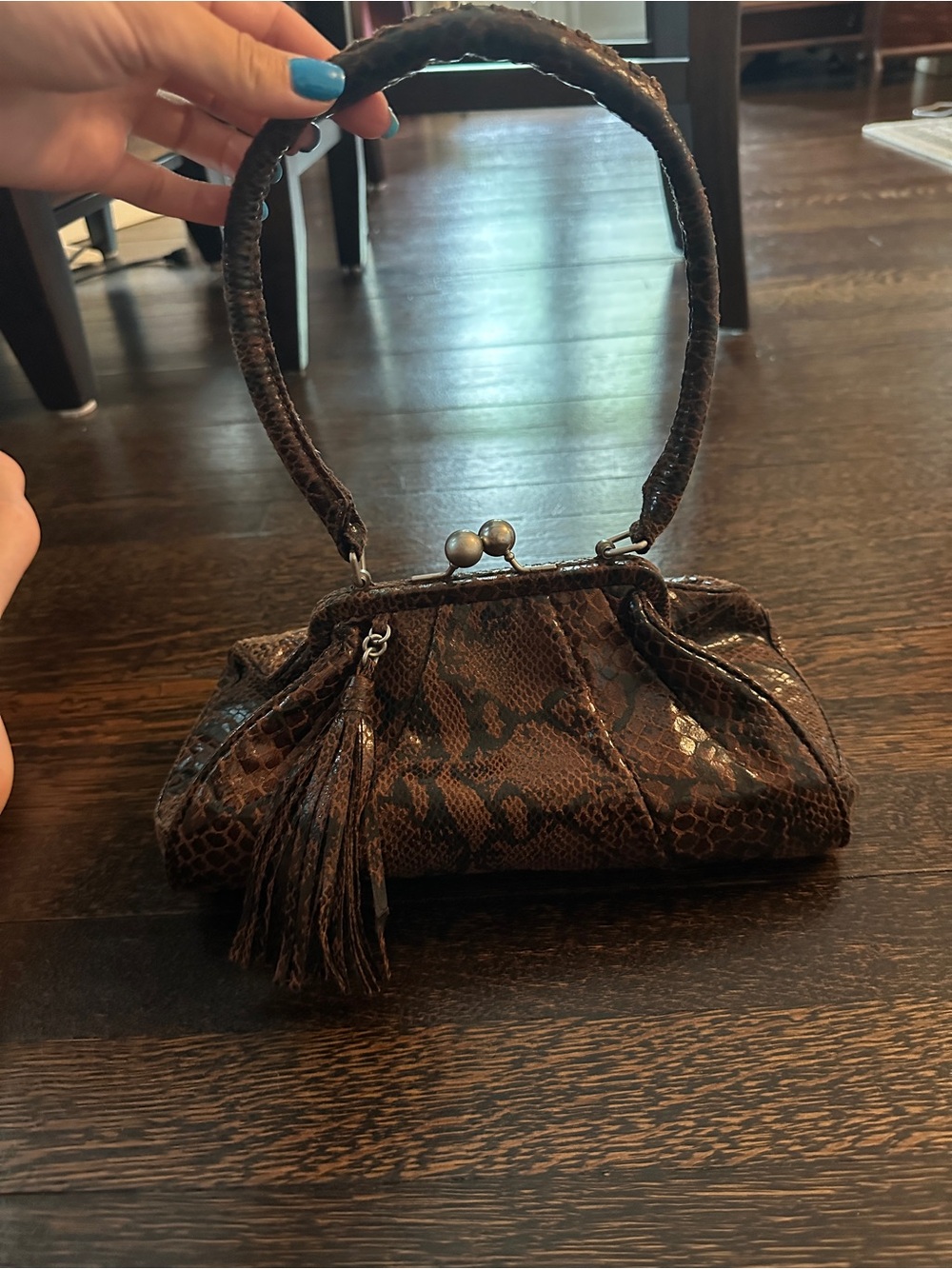 Vintage Adrianna Papell Brown Snake-Print Kisslock Bag